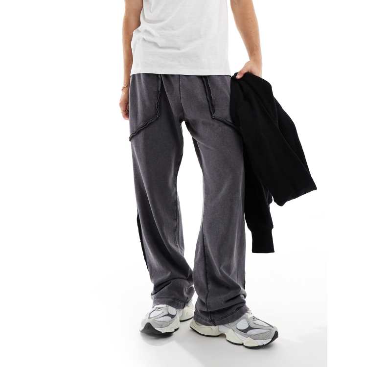 ADPT wide leg sweat joggers in grey acid wash ASOS