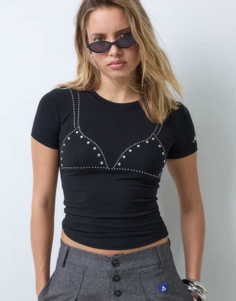 Aelfric Eden baby tee with bikini rhinestone in black - view 1
