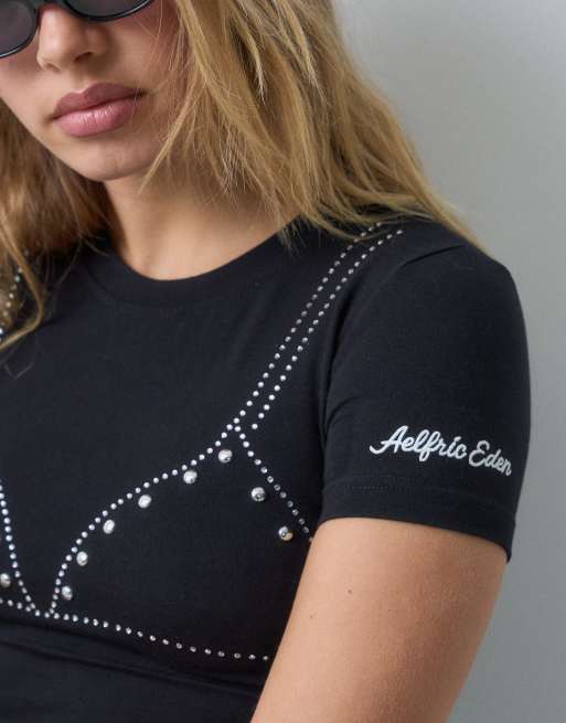 Aelfric Eden baby tee with bikini rhinestone in black, 4 of 5