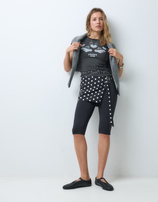 Aelfric Eden baby tee with print and ruffle detail in black polka dot, 2 of 5