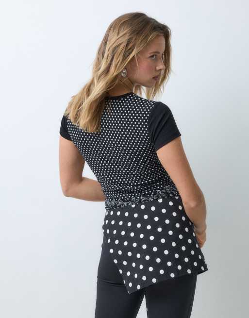 Aelfric Eden baby tee with print and ruffle detail in black polka dot, 3 of 5