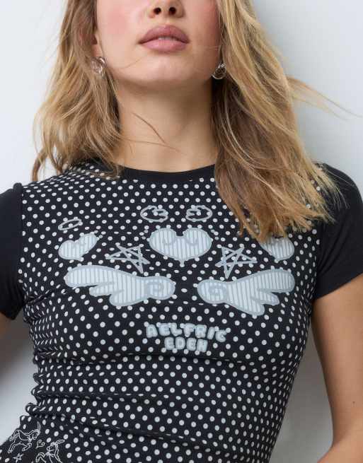 Aelfric Eden baby tee with print and ruffle detail in black polka dot, 5 of 5