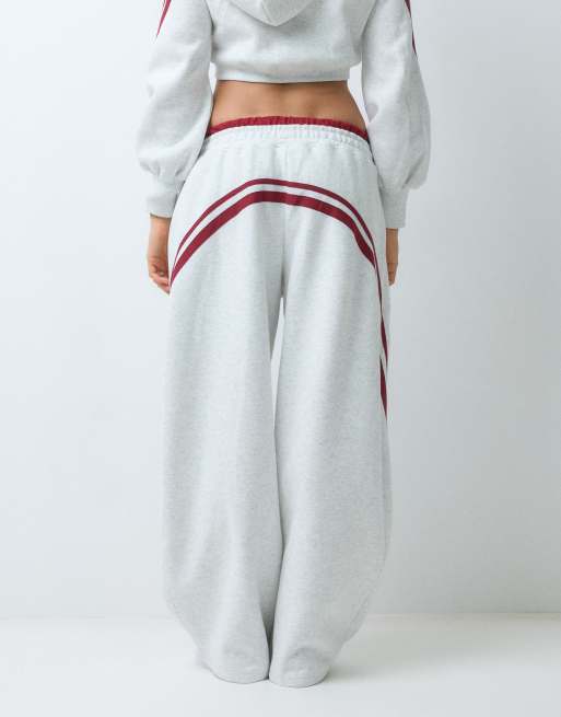 Aelfric Eden baggy barrel sweatpants with red stripe in gray, 4 of 5