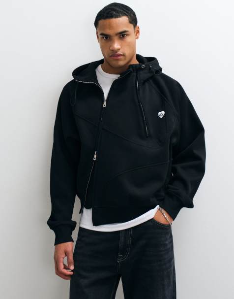 Aelfric Eden boxy panel zip up hoodie in black - view 1