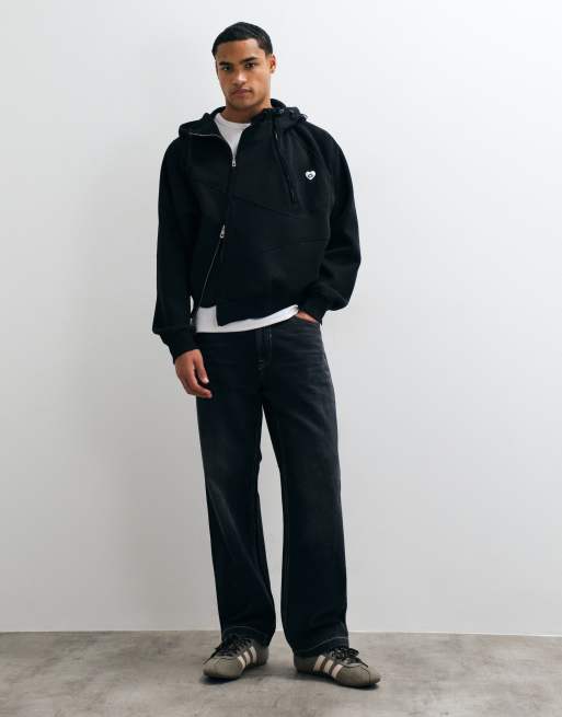 Aelfric Eden boxy panel zip up hoodie in black, 3 of 10