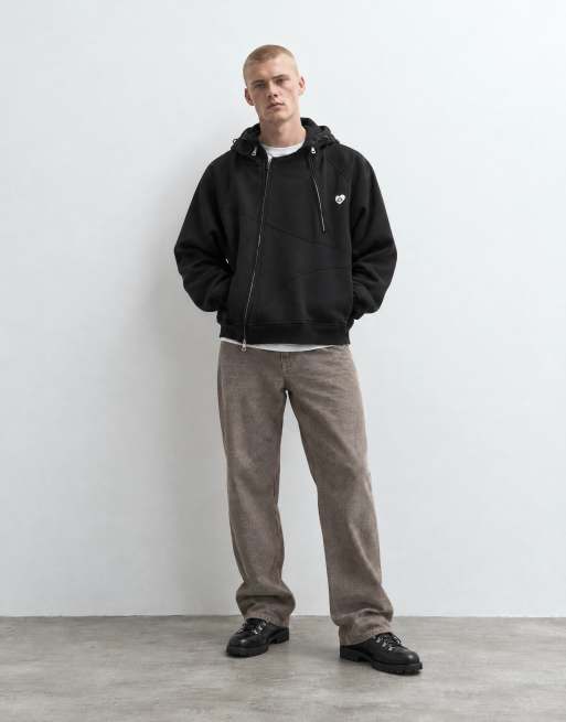 Aelfric Eden boxy panel zip up hoodie in black, 6 of 10