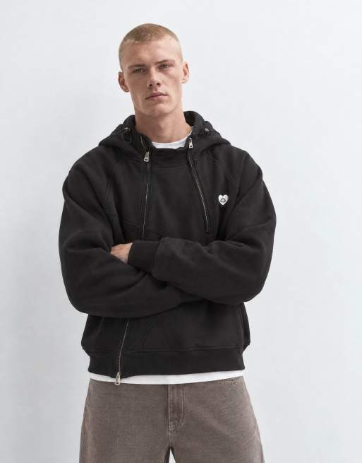 Aelfric Eden boxy panel zip up hoodie in black, 8 of 10