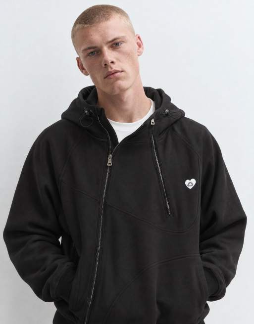 Aelfric Eden boxy panel zip up hoodie in black, 9 of 10