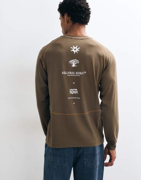Aelfric Eden breezy urban long sleeve t-shirt in brown - view 1