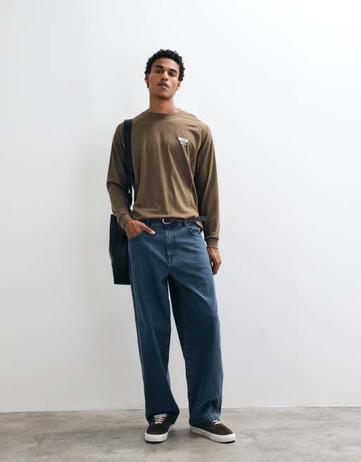 Aelfric Eden breezy urban long sleeve t-shirt in brown, 3 of 5