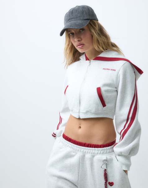 Aelfric Eden cropped contrast stripe hoodie in gray - view 1