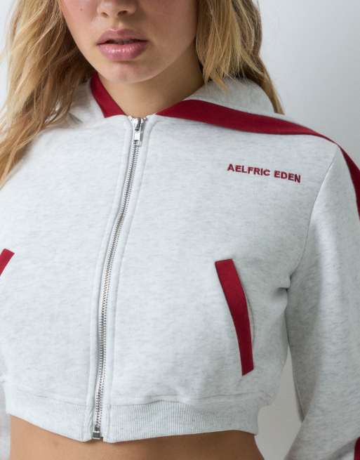 Aelfric Eden cropped contrast stripe hoodie in grey , 3 of 5