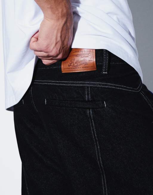 Aelfric Eden curved seam super baggy barrel jeans in black, 2 of 5