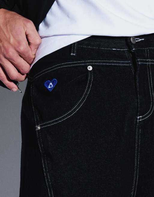 Aelfric Eden curved seam super baggy barrel jeans in black, 5 of 5