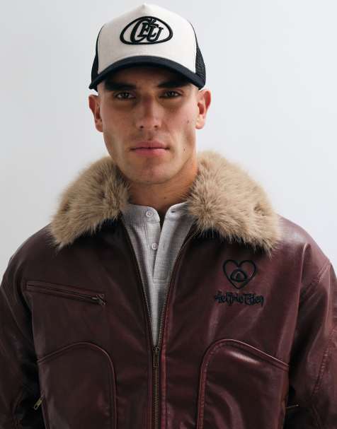 Aelfric Eden faux fur collar faux leather bomber jacket in red - view 1