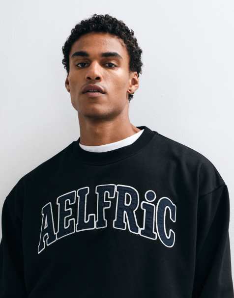 Aelfric Eden logo college boxy sweatshirt in black - view 1