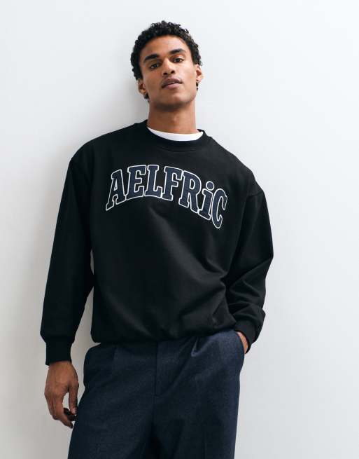 Aelfric Eden logo college boxy sweatshirt in black, 2 of 5