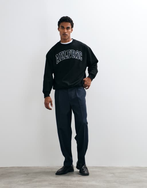 Aelfric Eden logo college boxy sweatshirt in black, 3 of 5