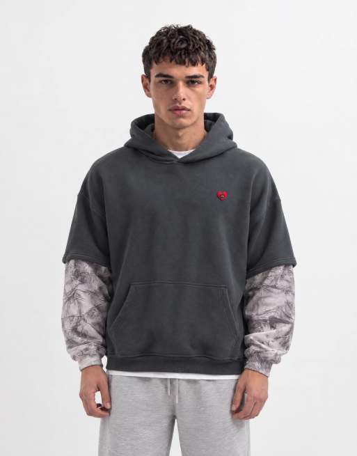 Aelfric Eden oversized contrast camo pull on hoodie in grey, 10 of 10