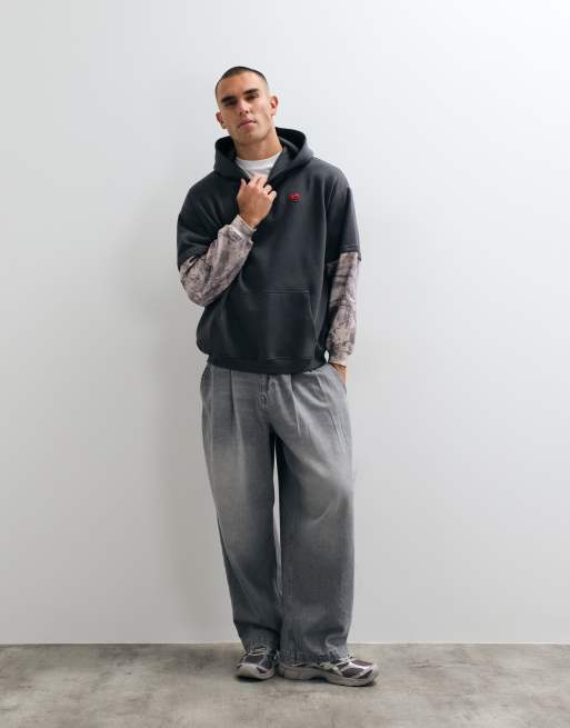 Aelfric Eden oversized contrast camo pull on hoodie in grey, 2 of 10