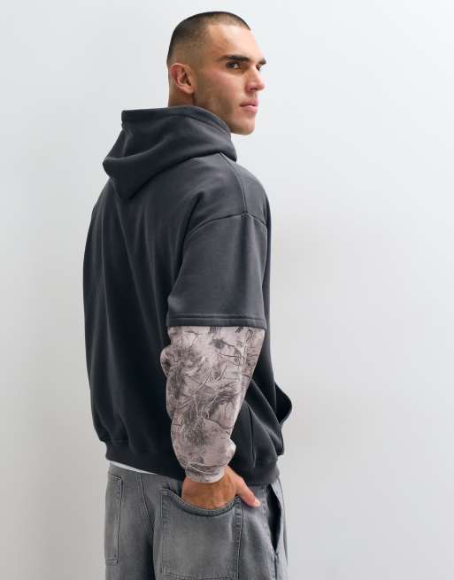 Aelfric Eden oversized contrast camo pull on hoodie in grey, 4 of 10