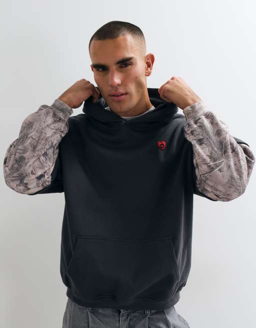 Aelfric Eden oversized contrast camo pull on hoodie in grey, 5 of 10