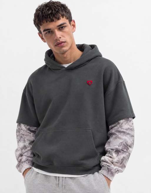 Aelfric Eden oversized contrast camo pull on hoodie in grey, 6 of 10