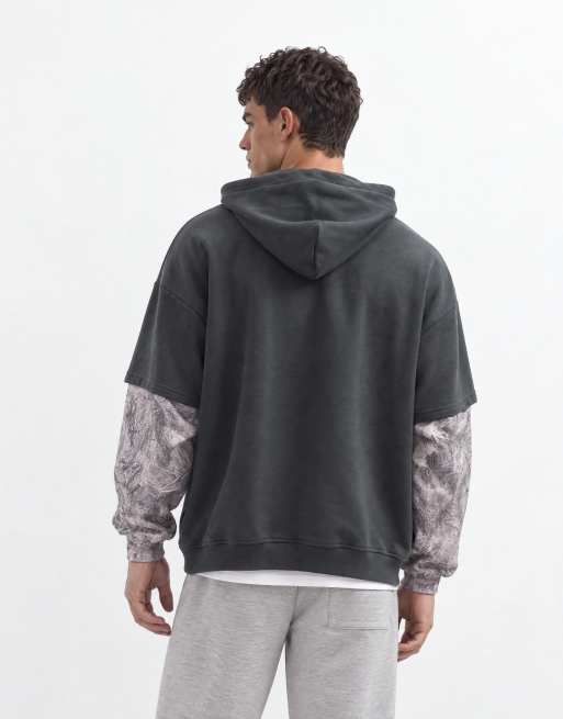 Aelfric Eden oversized contrast camo pull on hoodie in grey, 9 of 10
