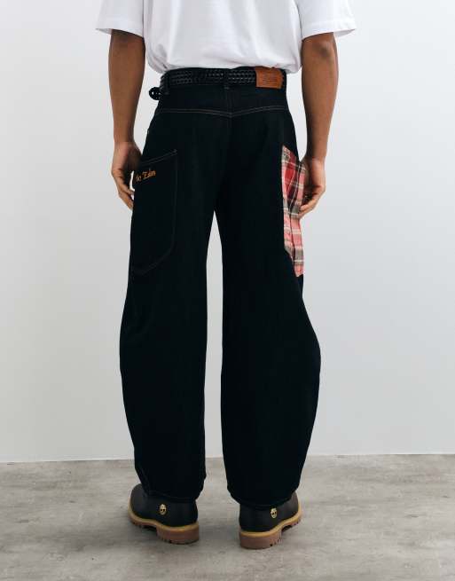 Aelfric Eden plaid pocket baggy jeans in black, 3 of 10