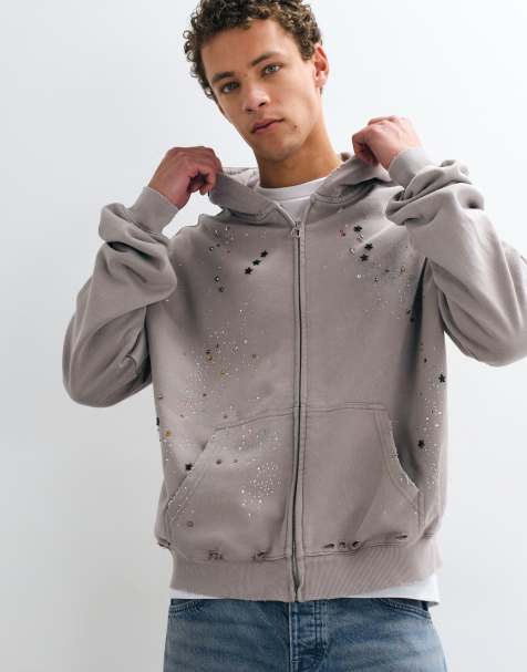 Aelfric Eden rhinestone boxy hoodie in grey - view 1