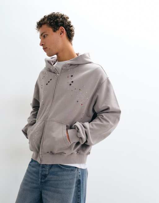 Aelfric Eden rhinestone boxy hoodie in grey, 2 of 5