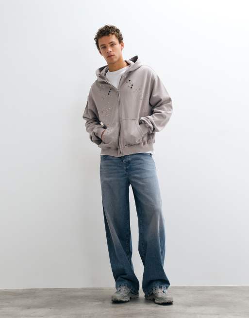 Aelfric Eden rhinestone boxy hoodie in grey, 3 of 5