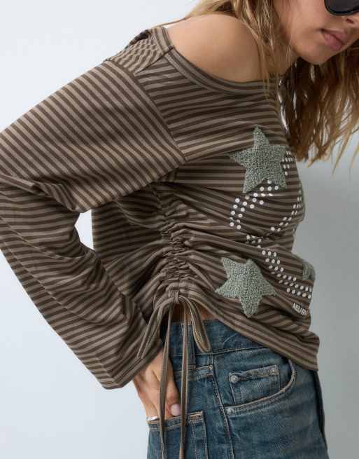 Aelfric Eden star patch off shoulder long sleeve top in stripe | ASOS