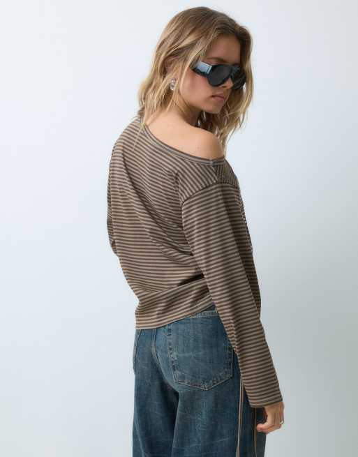 Aelfric Eden star patch off shoulder long sleeve top in stripe, 5 of 5