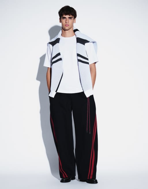 Aelfric Eden world stage baggy barrel joggers with red panelling in black, 1 of 5