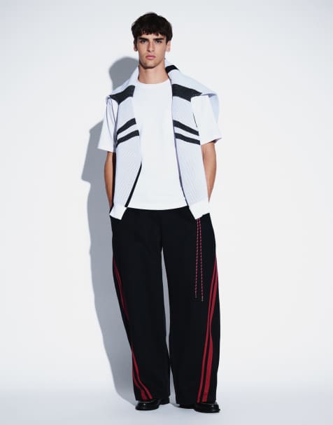 Aelfric Eden world stage baggy barrel trackies with red panelling in black - view 1