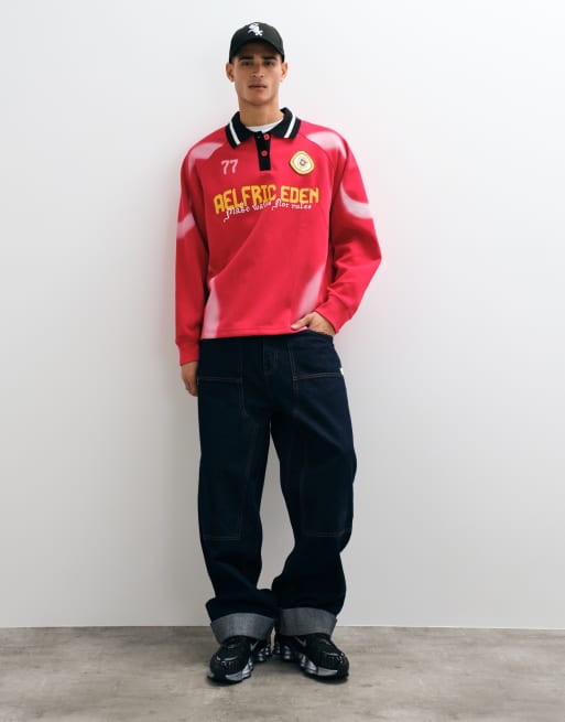 Aelfric Eden world stage rugby sweatshirt in red, 1 of 5