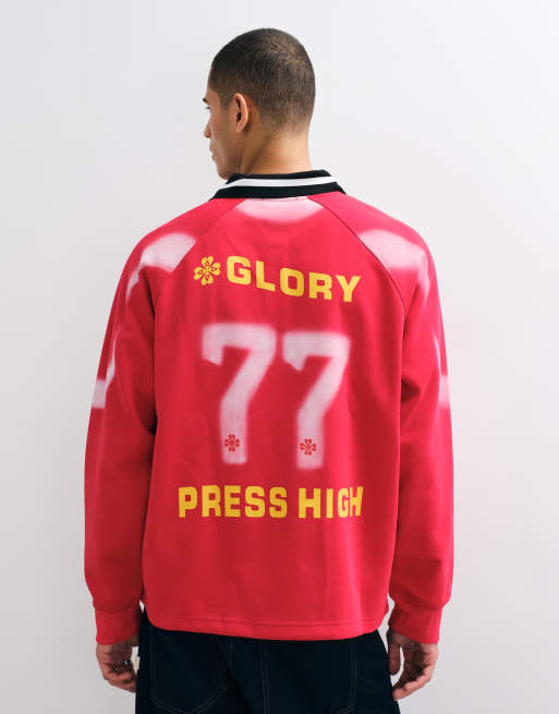 Aelfric Eden world stage rugby sweatshirt in red, 3 of 5