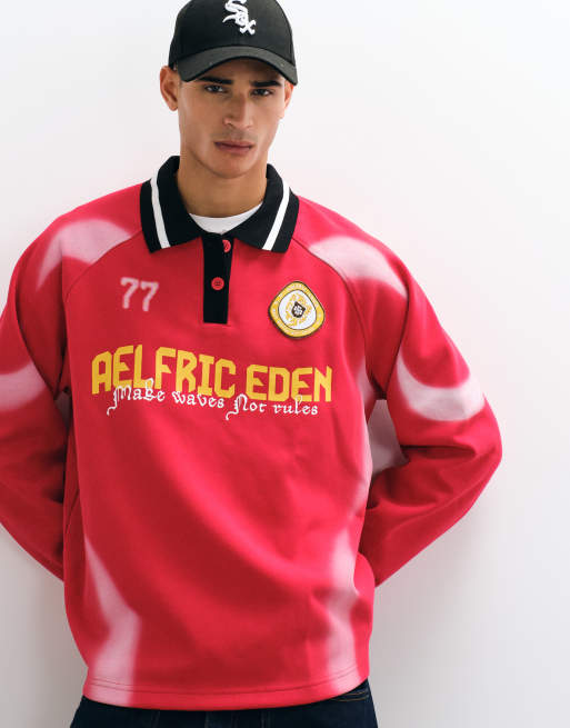 Aelfric Eden world stage rugby sweatshirt in red, 4 of 5
