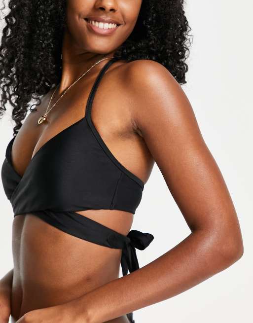 Aerie – Bikinioberteil in Schwarz mit Neckholder und Wickeldesign, 4 von 4