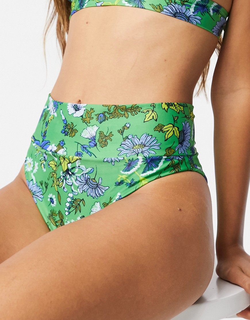 Aerie - Cheeky hoog uitgesneden bikinibroekje met groene bloemenprint