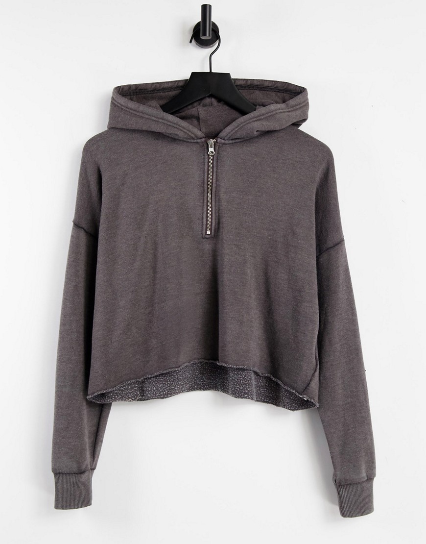 Aerie co-ord lounge quarter zip crop hoodie in dark grey
