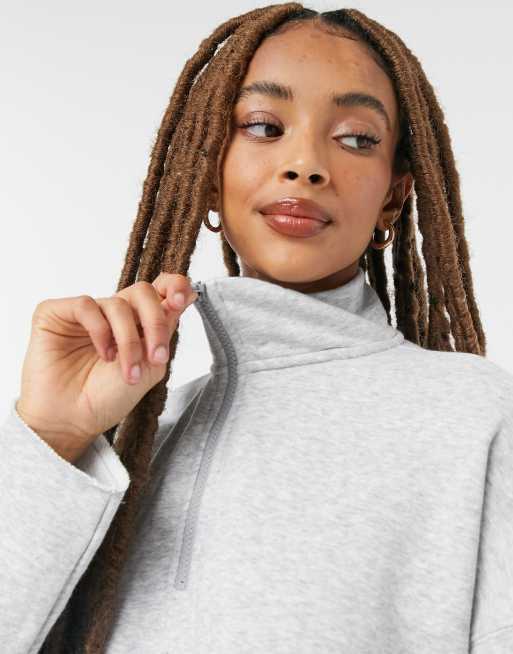 Aerie cropped quarter zip sweat in grey, 3 of 4