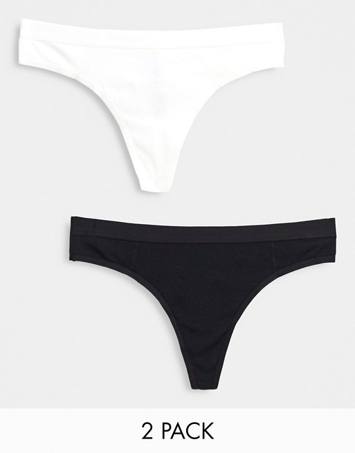 Aerie elastic 2 pack thong in black and white