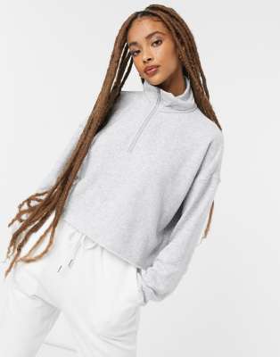 Aerie - Felpa corta con zip, colore grigio