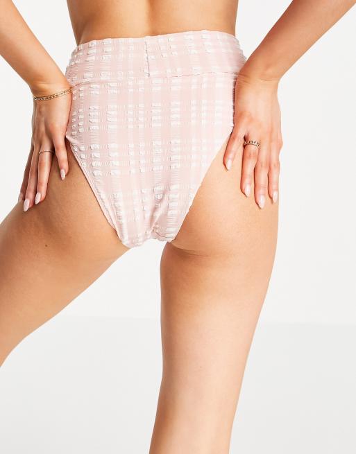 Aerie – Hoch geschnittener Bikinislip in rosa Schottenkaro, Kombiteil, 2 von 4