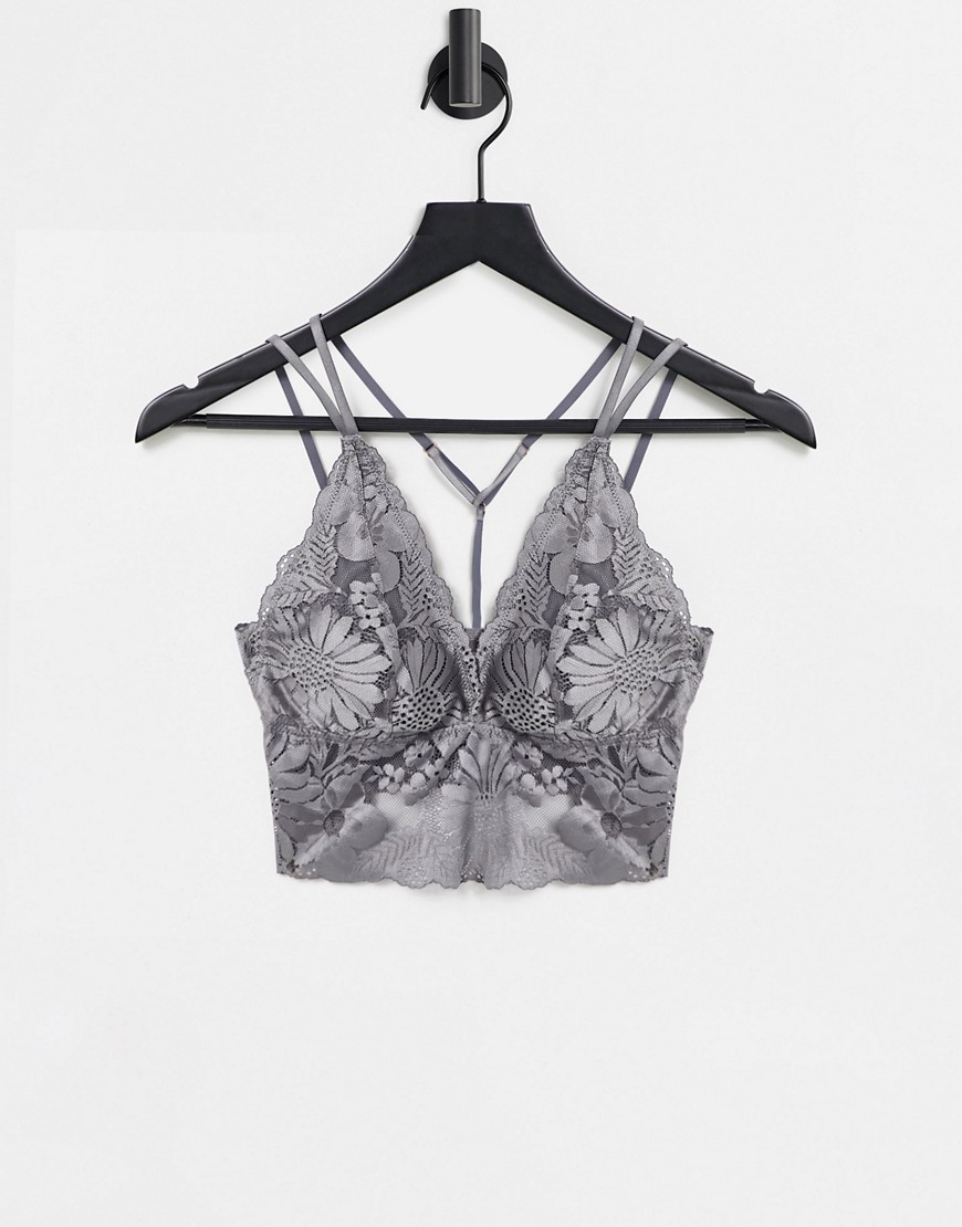 Aerie lace bralette with removable padding in grey wash-Neutral