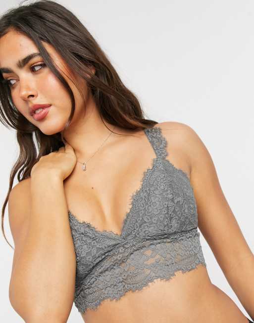 Lace Trim Grey Non Padded Bralette By Estonished