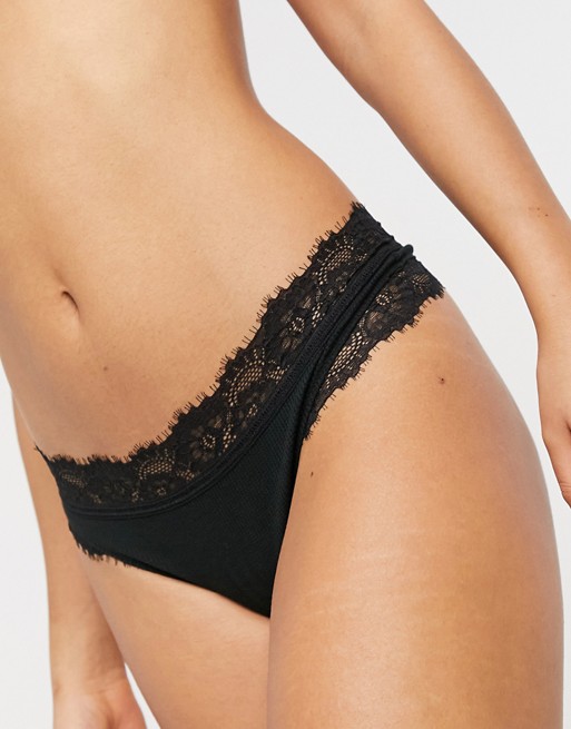 Aerie lace trim thong in black
