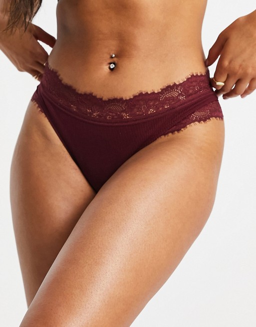 Aerie lace trim thong in deep red